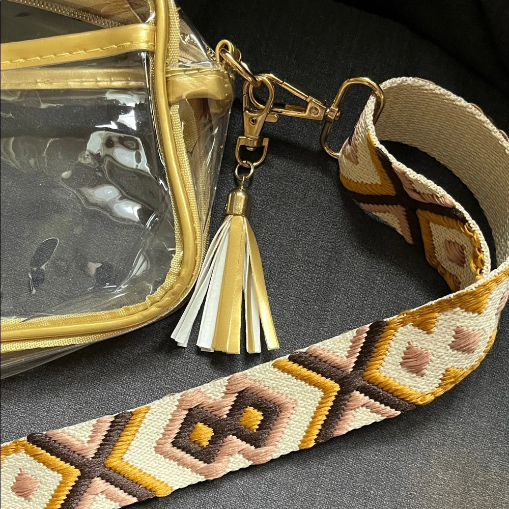 Transparent Stadium Adjustable Crossbody Bag with Gold Trim - 9 1/2 X 5 1/2 - Picture 2 of 2